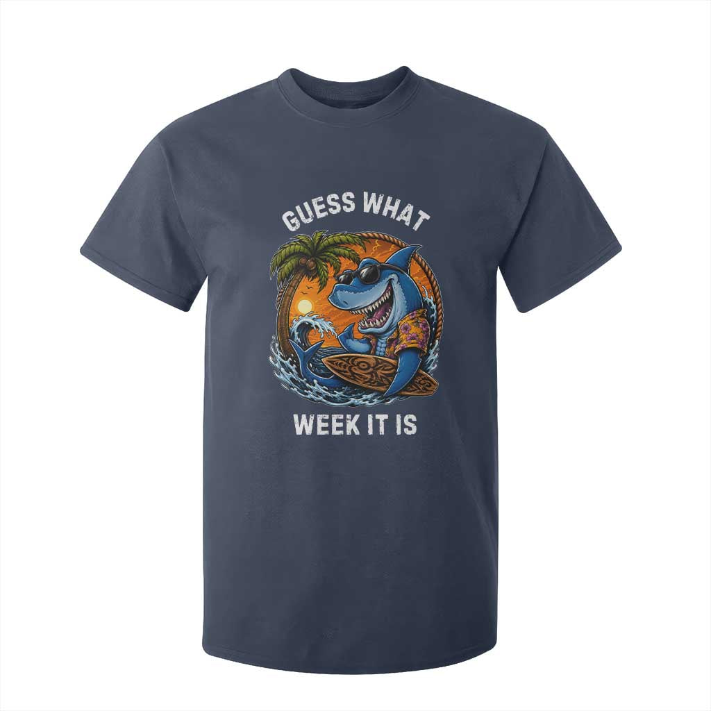 Funny Shark Guess What Week It Is T Shirt For Kid Shark Awareness Summer Vacation