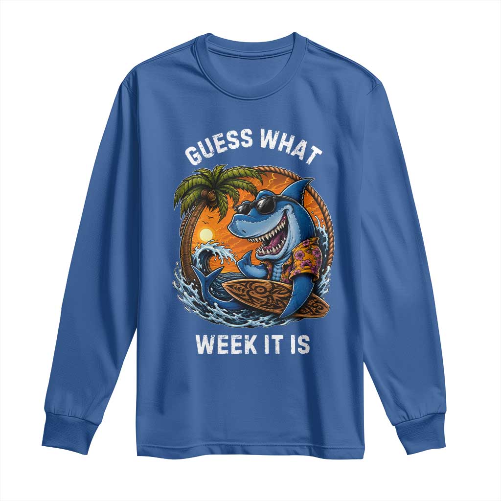 Funny Shark Guess What Week It Is Long Sleeve Shirt Shark Awareness Summer Vacation