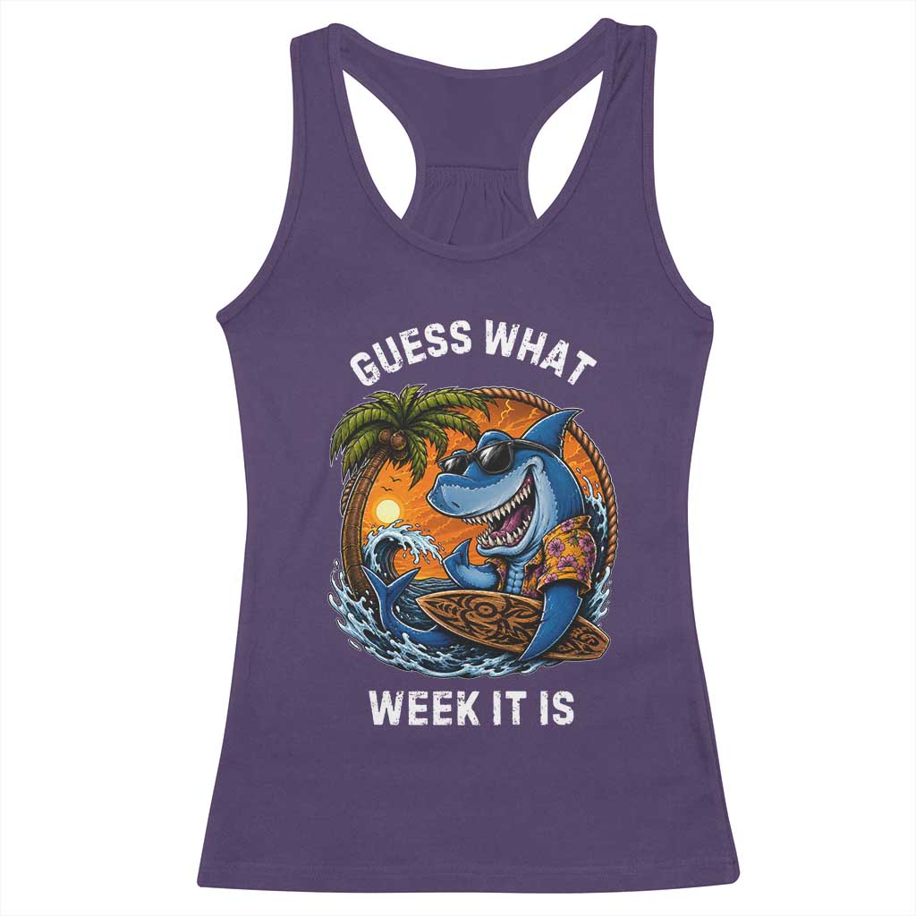Funny Shark Guess What Week It Is Racerback Tank Top Shark Awareness Summer Vacation