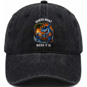 Funny Shark Guess What Week It Is Washed Cotton Baseball Cap Shark Awareness Summer Vacation TS11 Print Your Wear