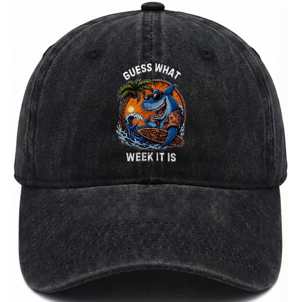 Funny Shark Guess What Week It Is Washed Cotton Baseball Cap Shark Awareness Summer Vacation TS11 Print Your Wear