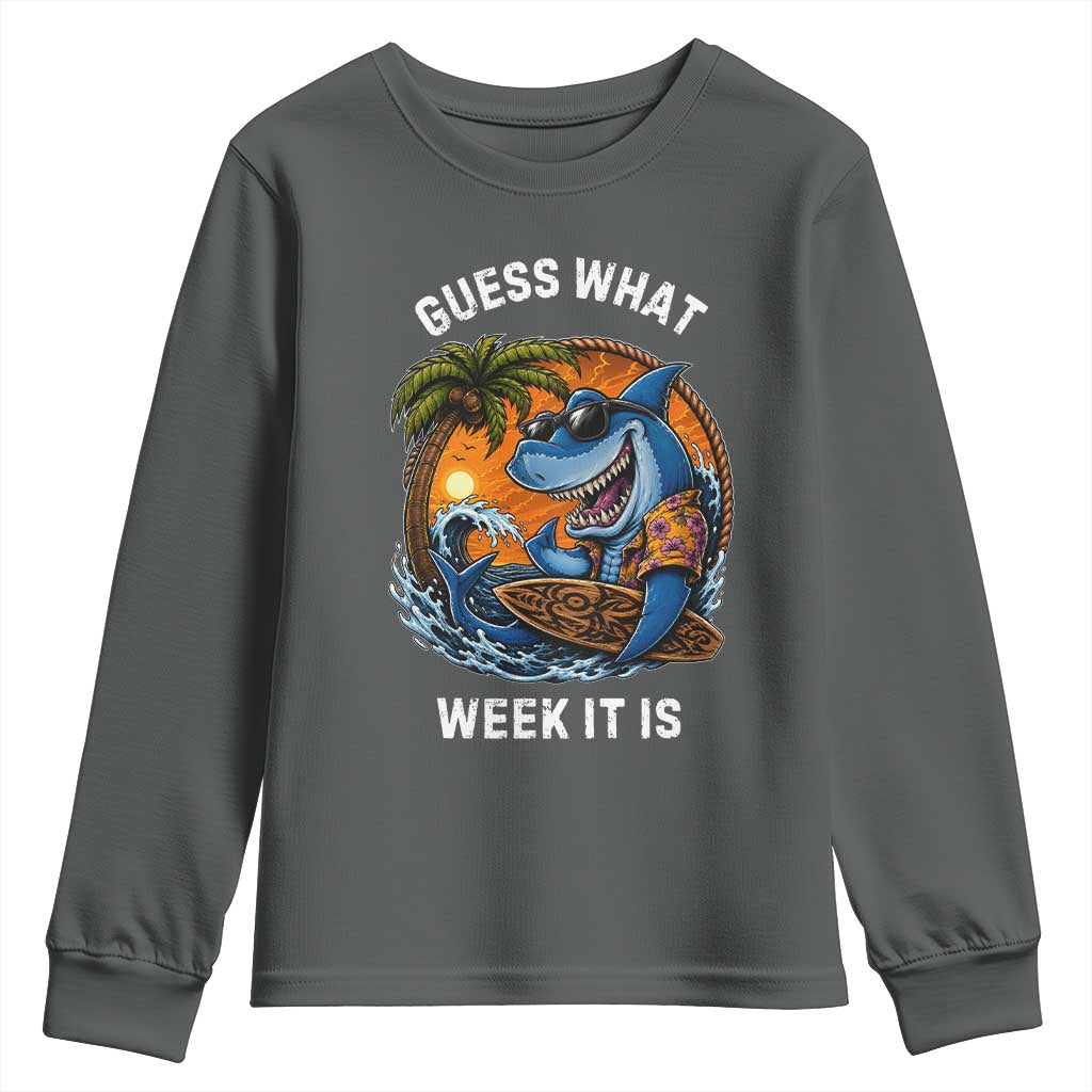 Funny Shark Guess What Week It Is Youth Sweatshirt Shark Awareness Summer Vacation