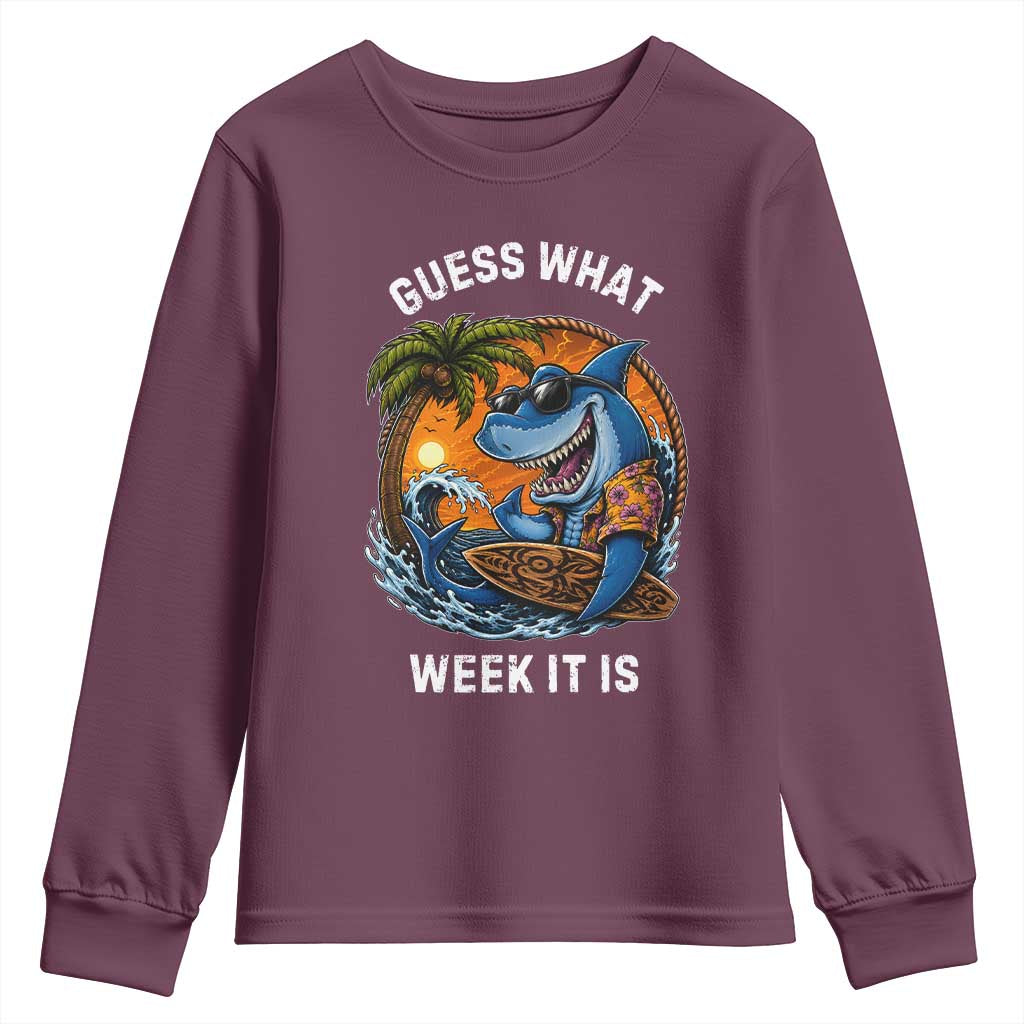 Funny Shark Guess What Week It Is Youth Sweatshirt Shark Awareness Summer Vacation