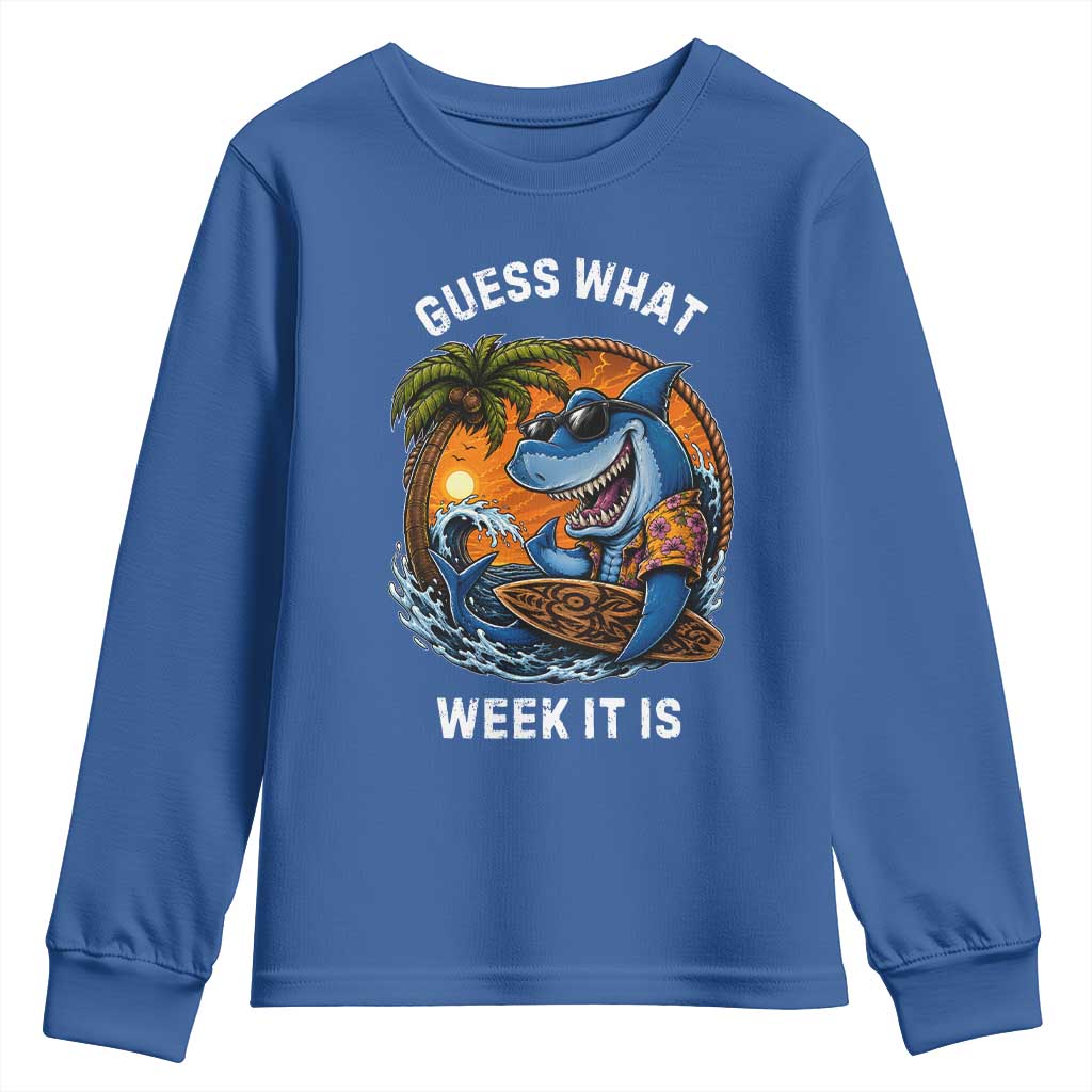 Funny Shark Guess What Week It Is Youth Sweatshirt Shark Awareness Summer Vacation
