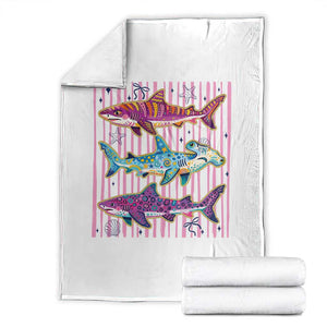 Shark Summer Striped Coastal Ocean Life Glitter Print Throw Blanket