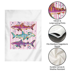 Shark Summer Striped Coastal Ocean Life Glitter Print Garden Flag