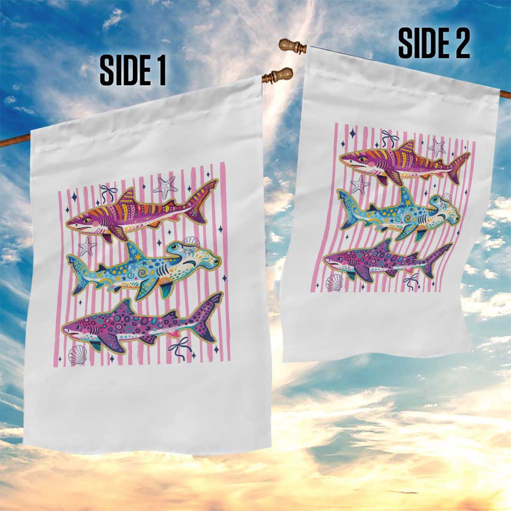 Shark Summer Striped Coastal Ocean Life Glitter Print Garden Flag
