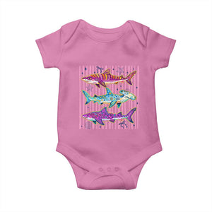Shark Summer Striped Coastal Ocean Life Glitter Print Baby Onesie