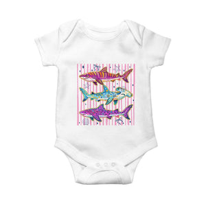 Shark Summer Striped Coastal Ocean Life Glitter Print Baby Onesie