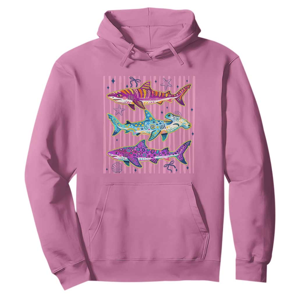 Shark Summer Striped Coastal Ocean Life Glitter Print Hoodie