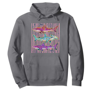 Shark Summer Striped Coastal Ocean Life Glitter Print Hoodie