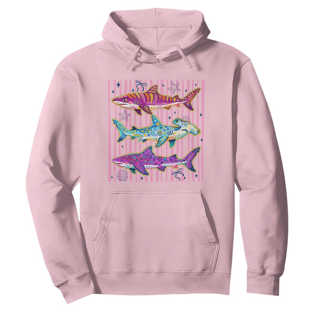 Shark Summer Striped Coastal Ocean Life Glitter Print Hoodie
