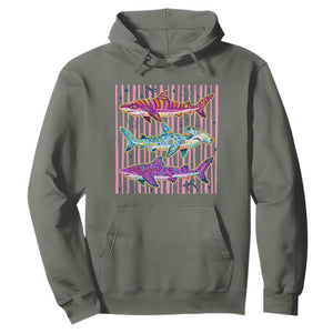 Shark Summer Striped Coastal Ocean Life Glitter Print Hoodie