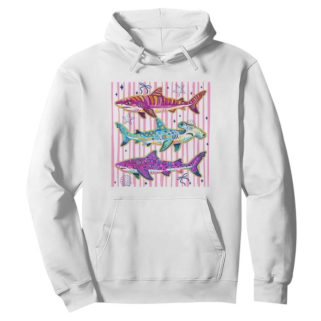 Shark Summer Striped Coastal Ocean Life Glitter Print Hoodie TS11 White Print Your Wear