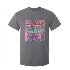 Shark Summer Striped Coastal Ocean Life Glitter Print T Shirt For Kid