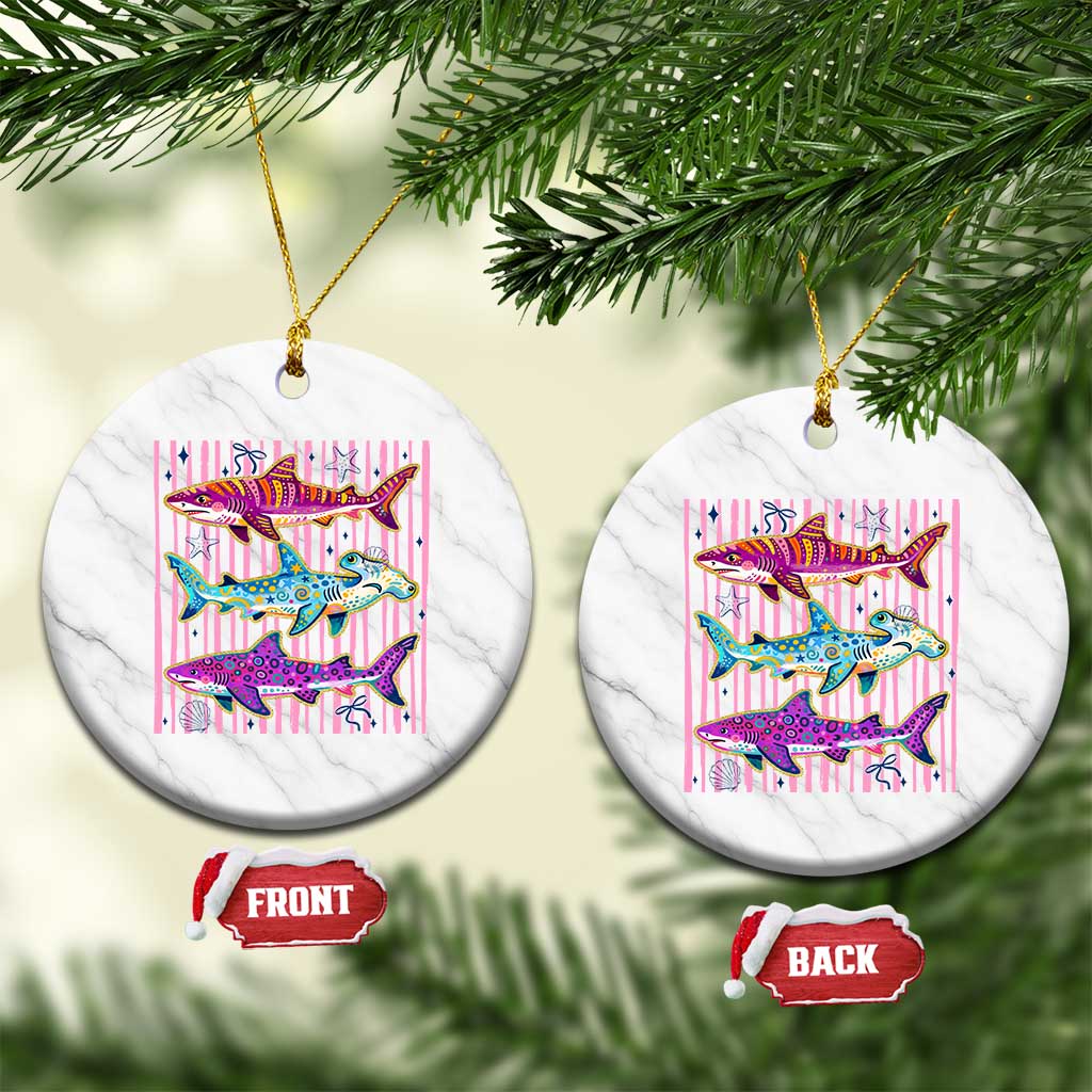 Shark Summer Striped Coastal Ocean Life Glitter Print Ceramic Ornament TS11 1pc White Marble Print Your Wear
