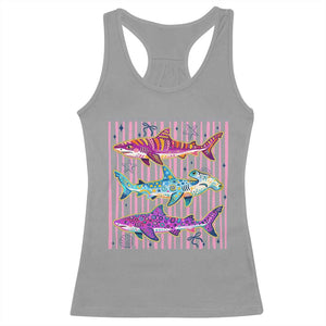Shark Summer Striped Coastal Ocean Life Glitter Print Racerback Tank Top