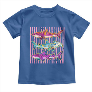 Shark Summer Striped Coastal Ocean Life Glitter Print Toddler T Shirt