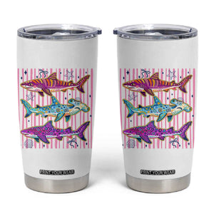 Shark Summer Striped Coastal Ocean Life Glitter Print Tumbler Cup