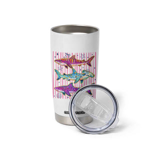 Shark Summer Striped Coastal Ocean Life Glitter Print Tumbler Cup