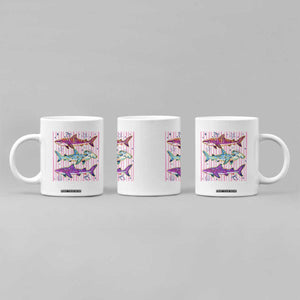 Shark Summer Striped Coastal Ocean Life Glitter Print Coffee Mug