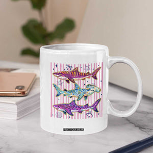Shark Summer Striped Coastal Ocean Life Glitter Print Coffee Mug