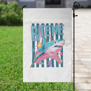 Funny Bite Me Shark Lover Garden Flag Summer Beach Nautical Stripes Glitter Print