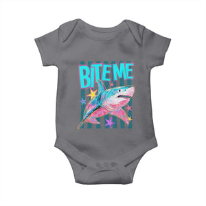 Funny Bite Me Shark Lover Baby Onesie Summer Beach Nautical Stripes Glitter Print