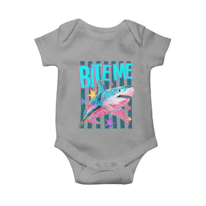 Funny Bite Me Shark Lover Baby Onesie Summer Beach Nautical Stripes Glitter Print
