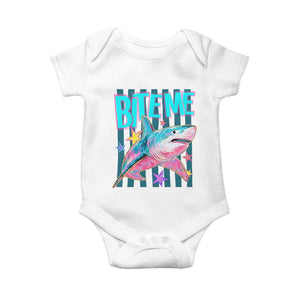 Funny Bite Me Shark Lover Baby Onesie Summer Beach Nautical Stripes Glitter Print