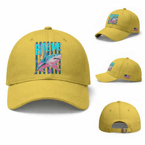 Funny Bite Me Shark Lover Baseball Cap Summer Beach Nautical Stripes Glitter Print