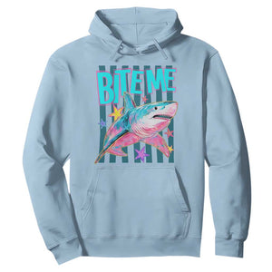Funny Bite Me Shark Lover Hoodie Summer Beach Nautical Stripes Glitter Print