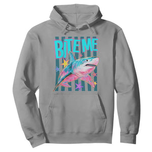 Funny Bite Me Shark Lover Hoodie Summer Beach Nautical Stripes Glitter Print