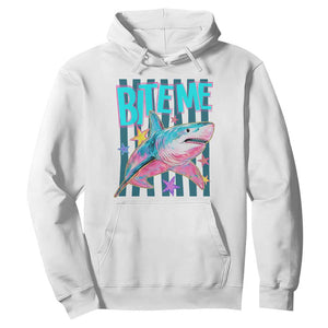 Funny Bite Me Shark Lover Hoodie Summer Beach Nautical Stripes Glitter Print