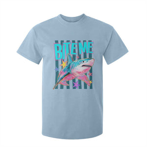 Funny Bite Me Shark Lover T Shirt For Kid Summer Beach Nautical Stripes Glitter Print