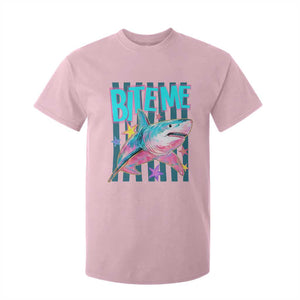 Funny Bite Me Shark Lover T Shirt For Kid Summer Beach Nautical Stripes Glitter Print