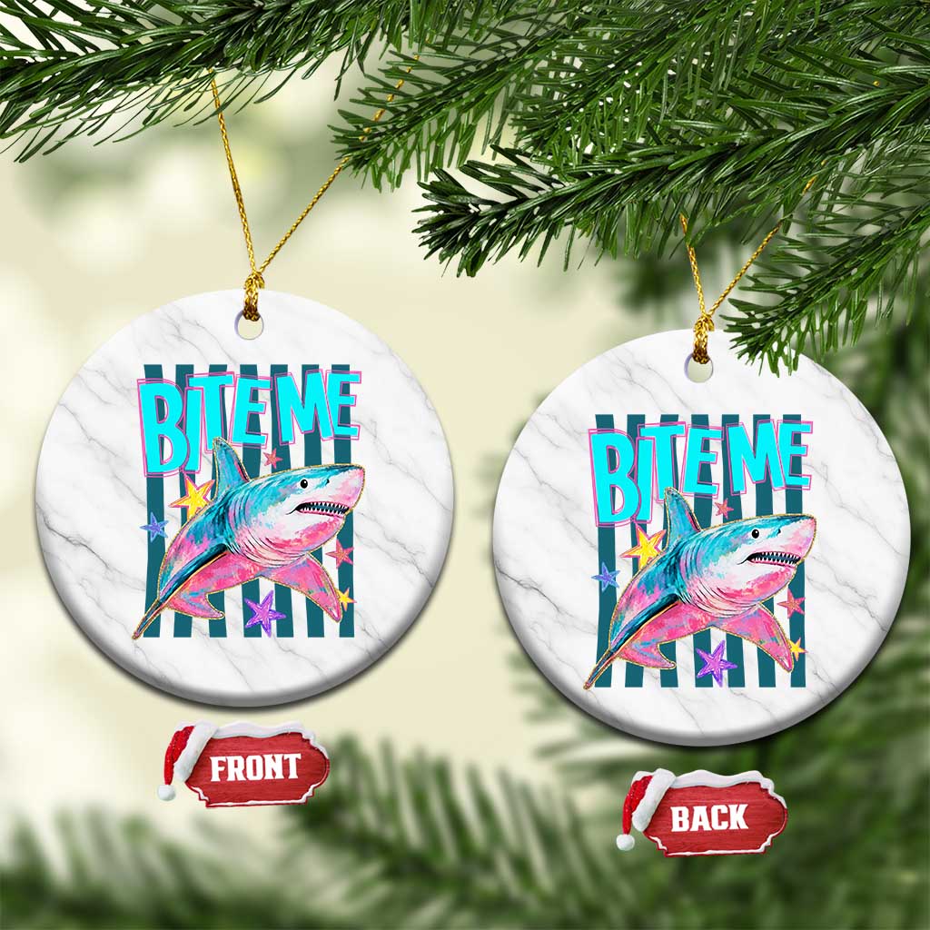 Funny Bite Me Shark Lover Ceramic Ornament Summer Beach Nautical Stripes Glitter Print TS11 1pc White Marble Print Your Wear