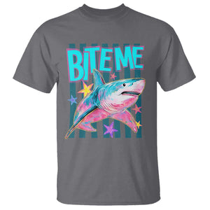 Funny Bite Me Shark Lover T Shirt Summer Beach Nautical Stripes Glitter Print
