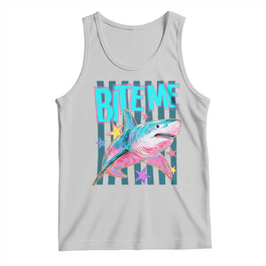 Funny Bite Me Shark Lover Tank Top Summer Beach Nautical Stripes Glitter Print