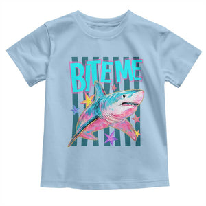 Funny Bite Me Shark Lover Toddler T Shirt Summer Beach Nautical Stripes Glitter Print