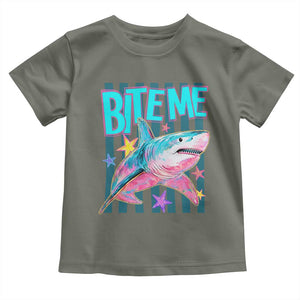 Funny Bite Me Shark Lover Toddler T Shirt Summer Beach Nautical Stripes Glitter Print