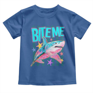 Funny Bite Me Shark Lover Toddler T Shirt Summer Beach Nautical Stripes Glitter Print