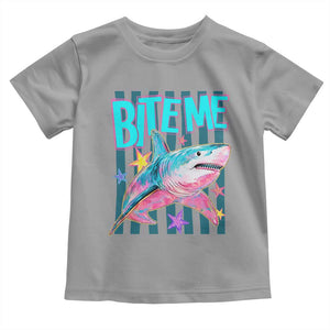 Funny Bite Me Shark Lover Toddler T Shirt Summer Beach Nautical Stripes Glitter Print