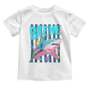 Funny Bite Me Shark Lover Toddler T Shirt Summer Beach Nautical Stripes Glitter Print