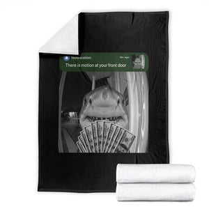 There is Motion at Your Front Door Funny Shark Motion Meme Throw Blanket