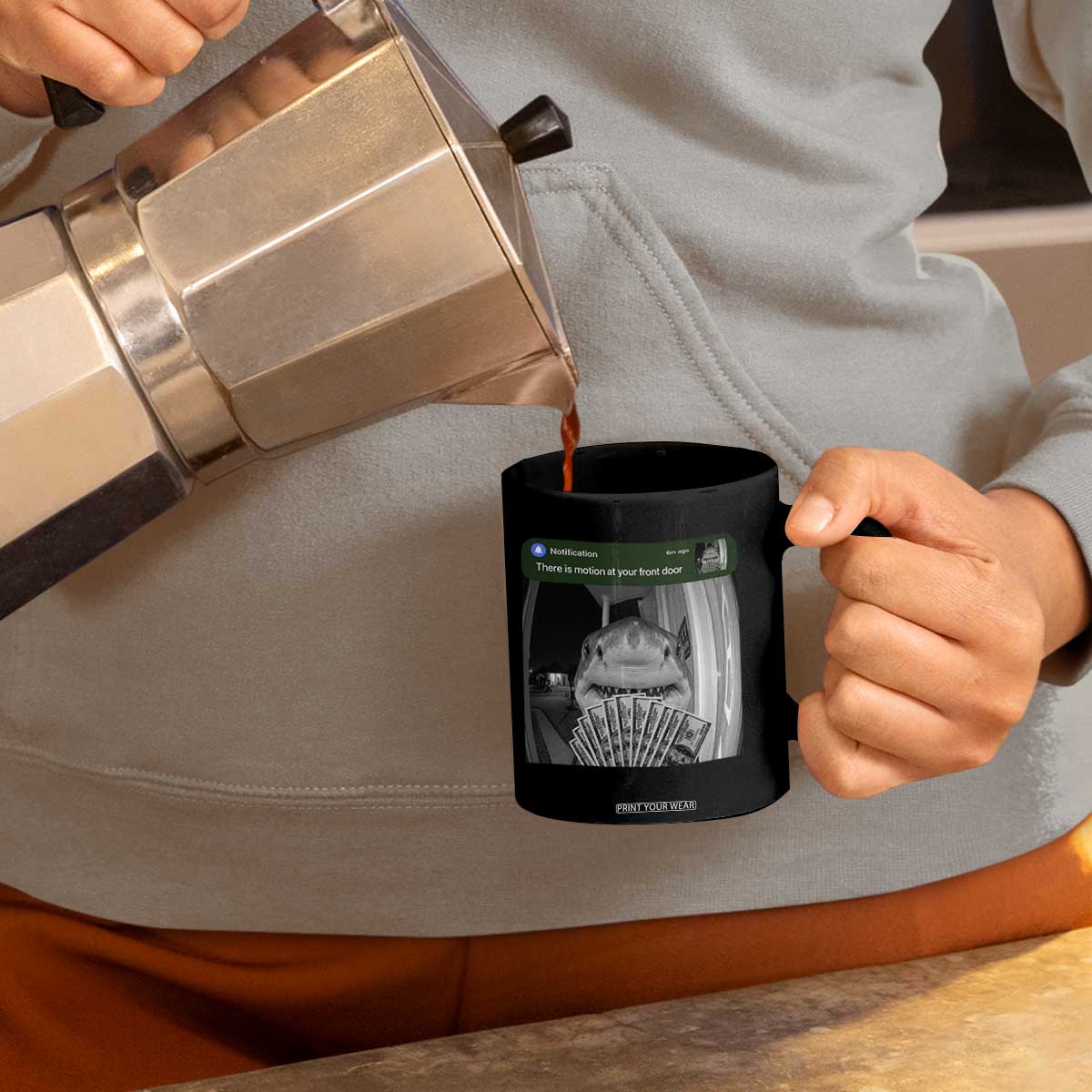 There is Motion at Your Front Door Funny Shark Motion Meme Coffee Mug