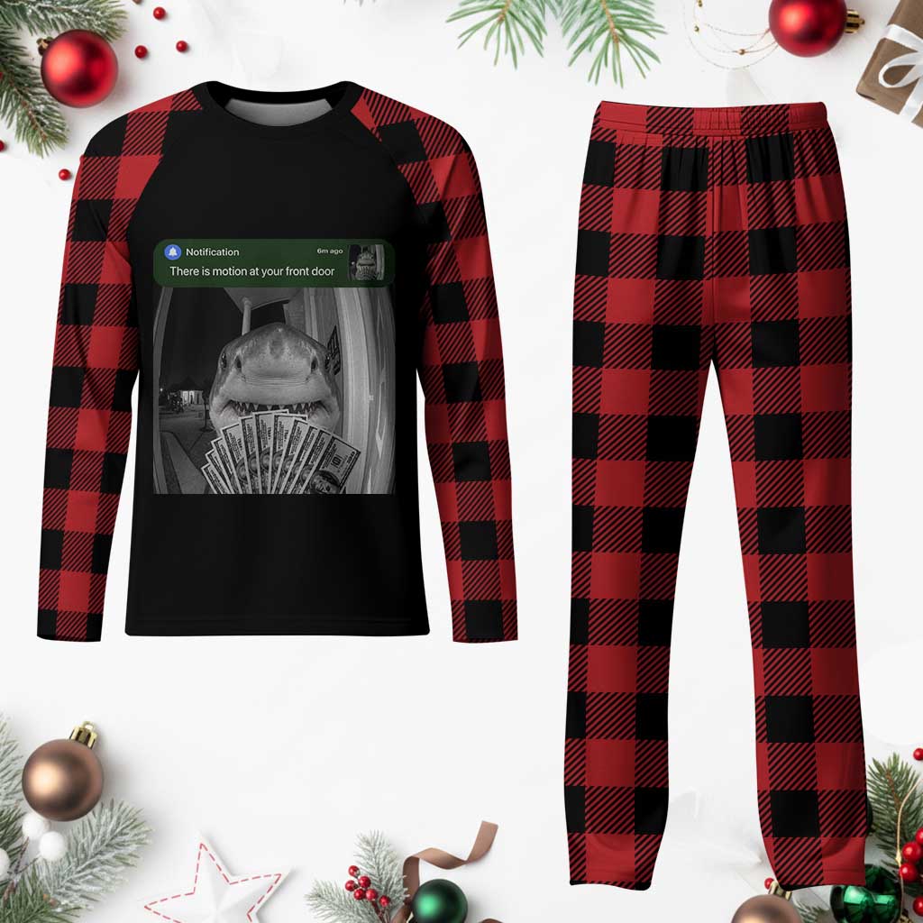 There is Motion at Your Front Door Funny Shark Motion Meme Plaid Pajama Set TS11 Buffalo Plaid Print Your Wear