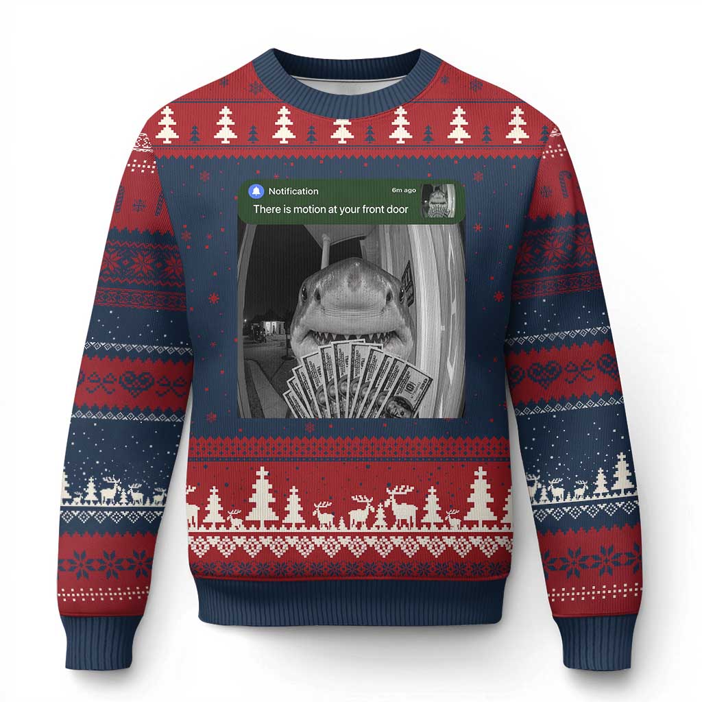 There is Motion at Your Front Door Funny Shark Motion Meme Ugly Christmas Sweater
