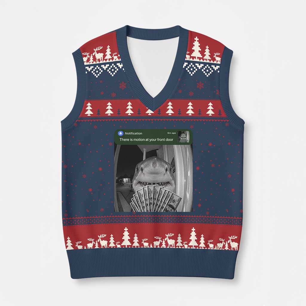 There is Motion at Your Front Door Funny Shark Motion Meme V-Neck Knit Sweater Vest
