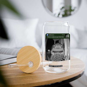 There is Motion at Your Front Door Funny Shark Motion Meme Glass Can